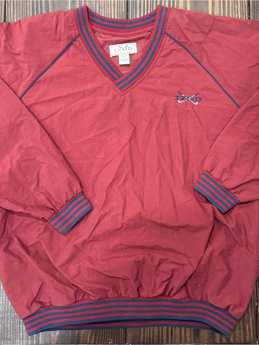 Vintage 90s Izod Golf Men's Red V-Neck Pullover with Blue Trim